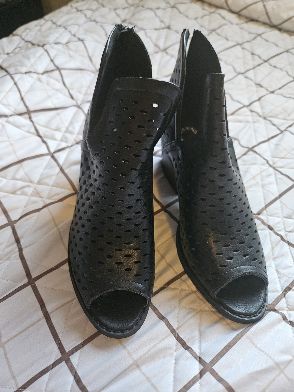 Women’s Black Perforated Peep-Toe Booties